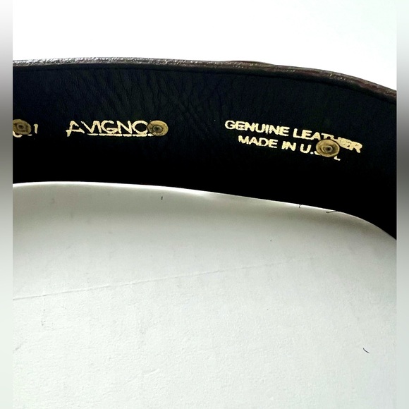 Vintage Avignon Genuine Leather Brown Belt with Ornate Brass, made in the USA - Picture 7 of 9